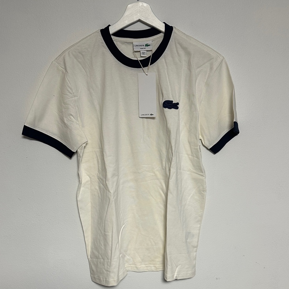 Lacoste Men's Cream T-Shirt with Black Accents